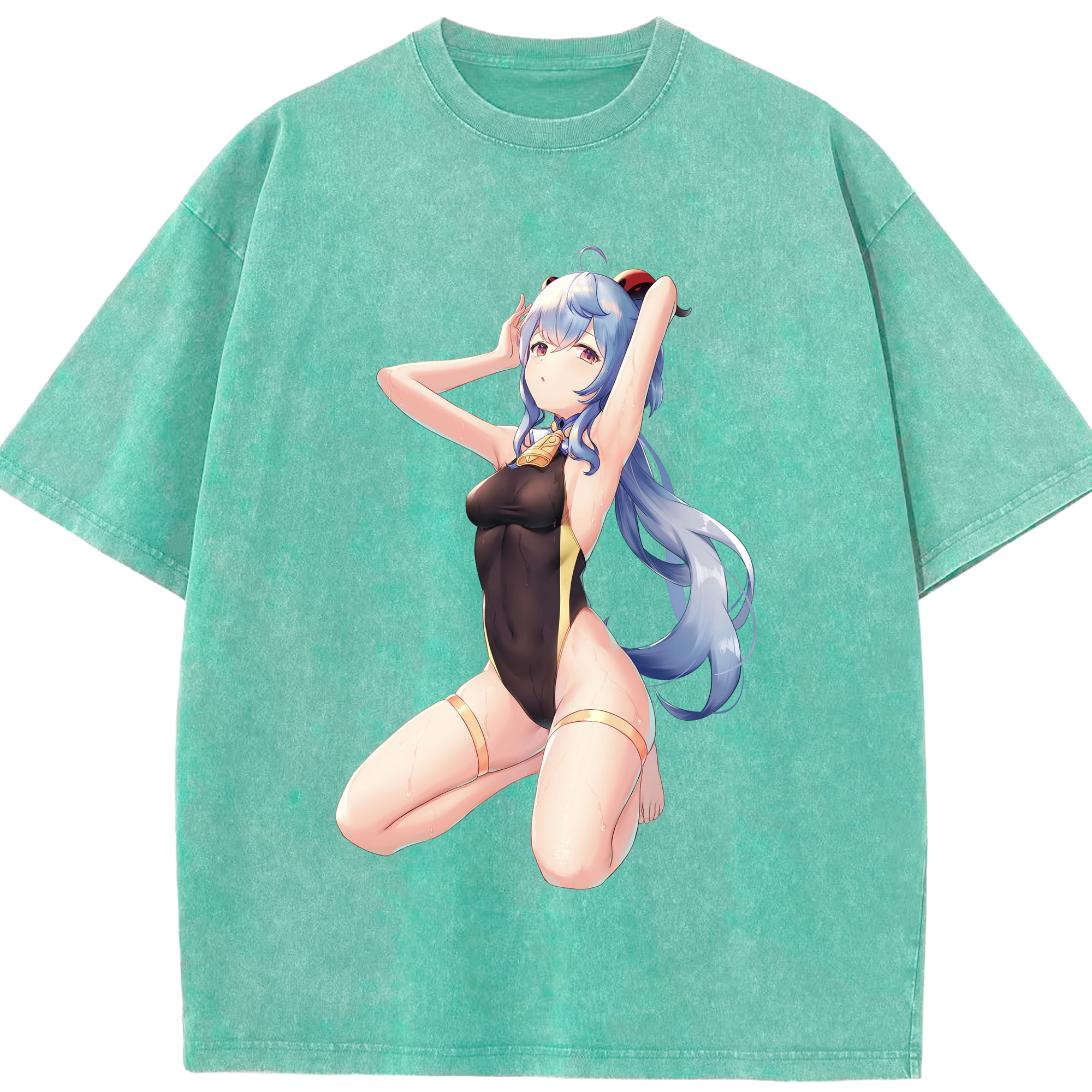 げんし神 甘雨 かんう genshin Ganyu 綿100% ヴィンテージ風 半袖Tシャツ（フロントプリント）